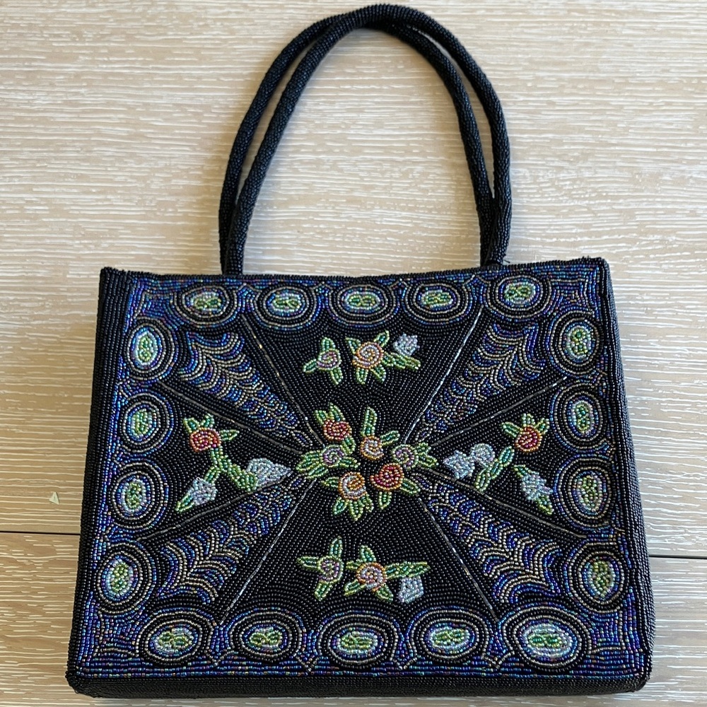 Artistic Black Beaded Tote Bag